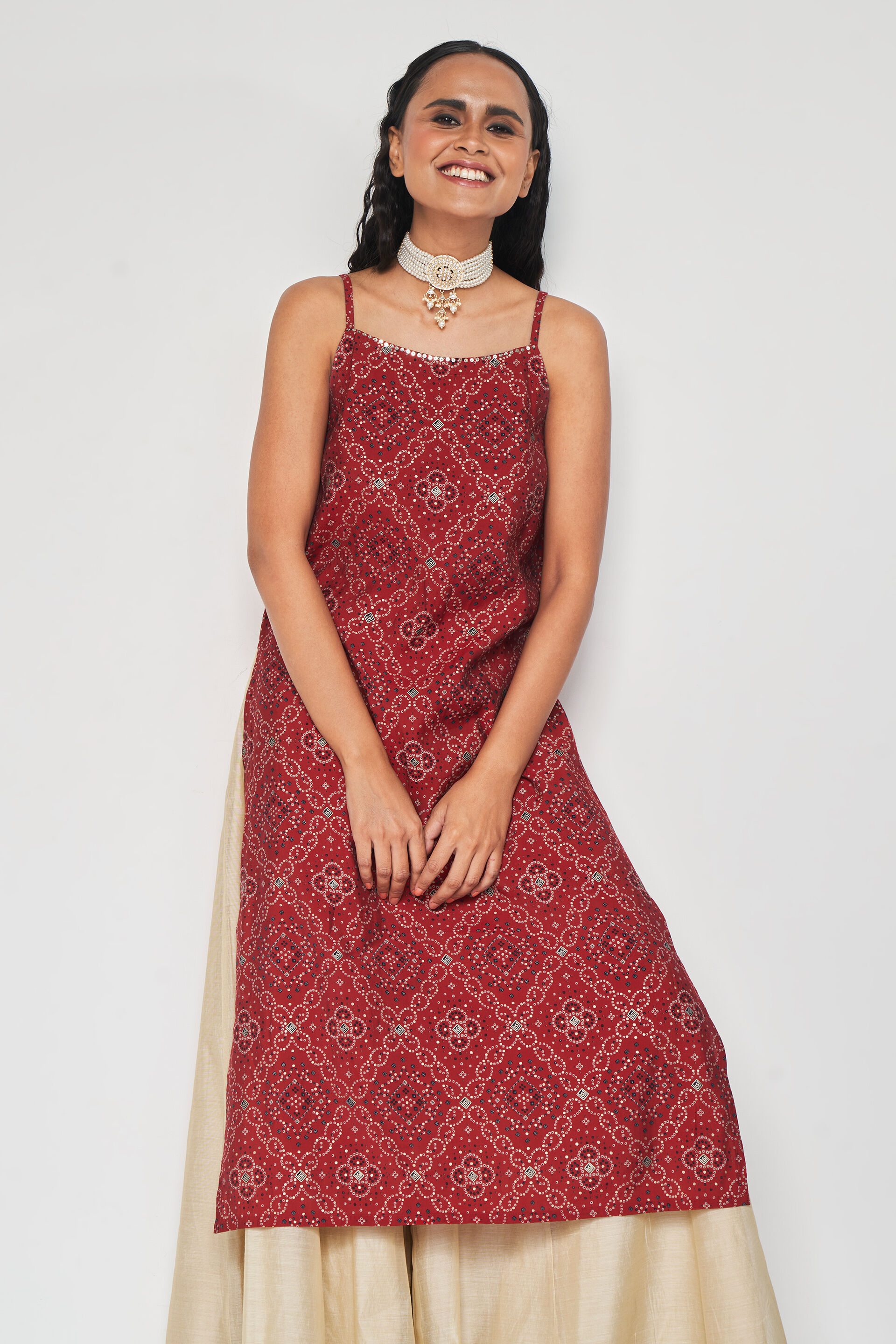 Reyna Printed Kurta, Red, image 3